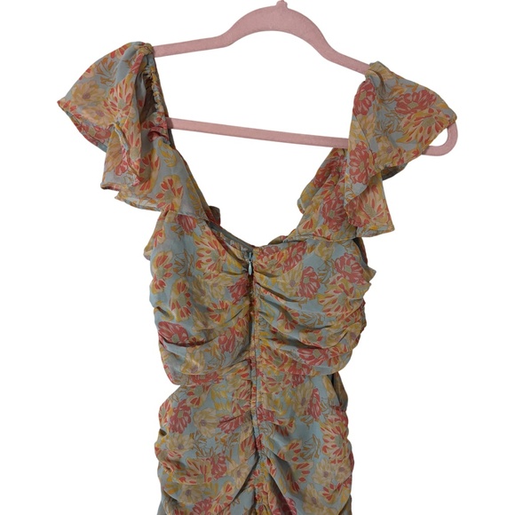 ASTR The Label Floral Ruffle Ruched Maxi Dress XS Blue Orange Boho Romantic - Picture 7 of 10